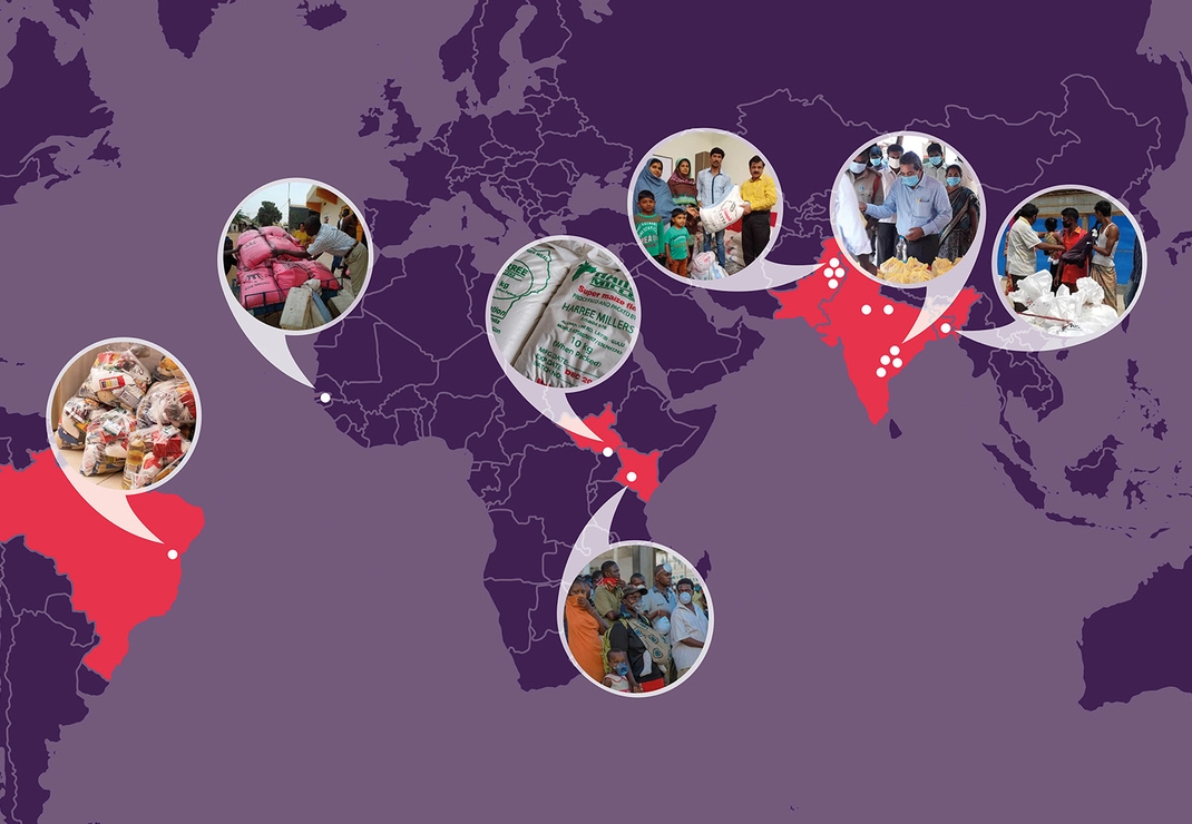 De voedselpakketten worden verspreid in Pakistan, India en Bangladesh, maar ook in Brazilië, Gambia, Zuid-Soedan en Kenia.