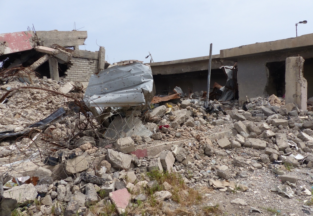 Eén van de vele foto's van verwoesting in Mosul