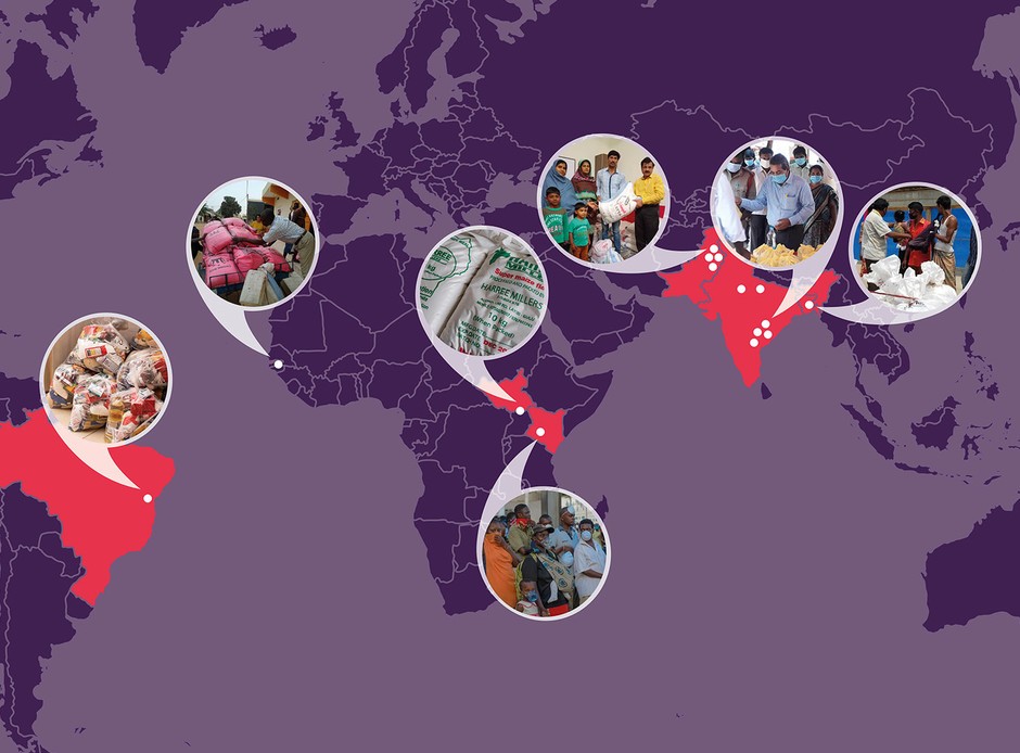 De voedselpakketten worden verspreid in Pakistan, India en Bangladesh, maar ook in Brazilië, Gambia, Zuid-Soedan en Kenia.