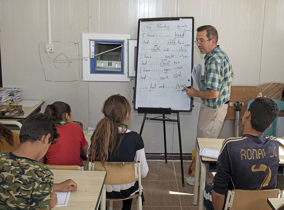 Onderwijs in een Iraaks vluchtelingenkamp